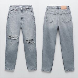 NWT Zara Ripped Mom Fit Distress Grey Jeans